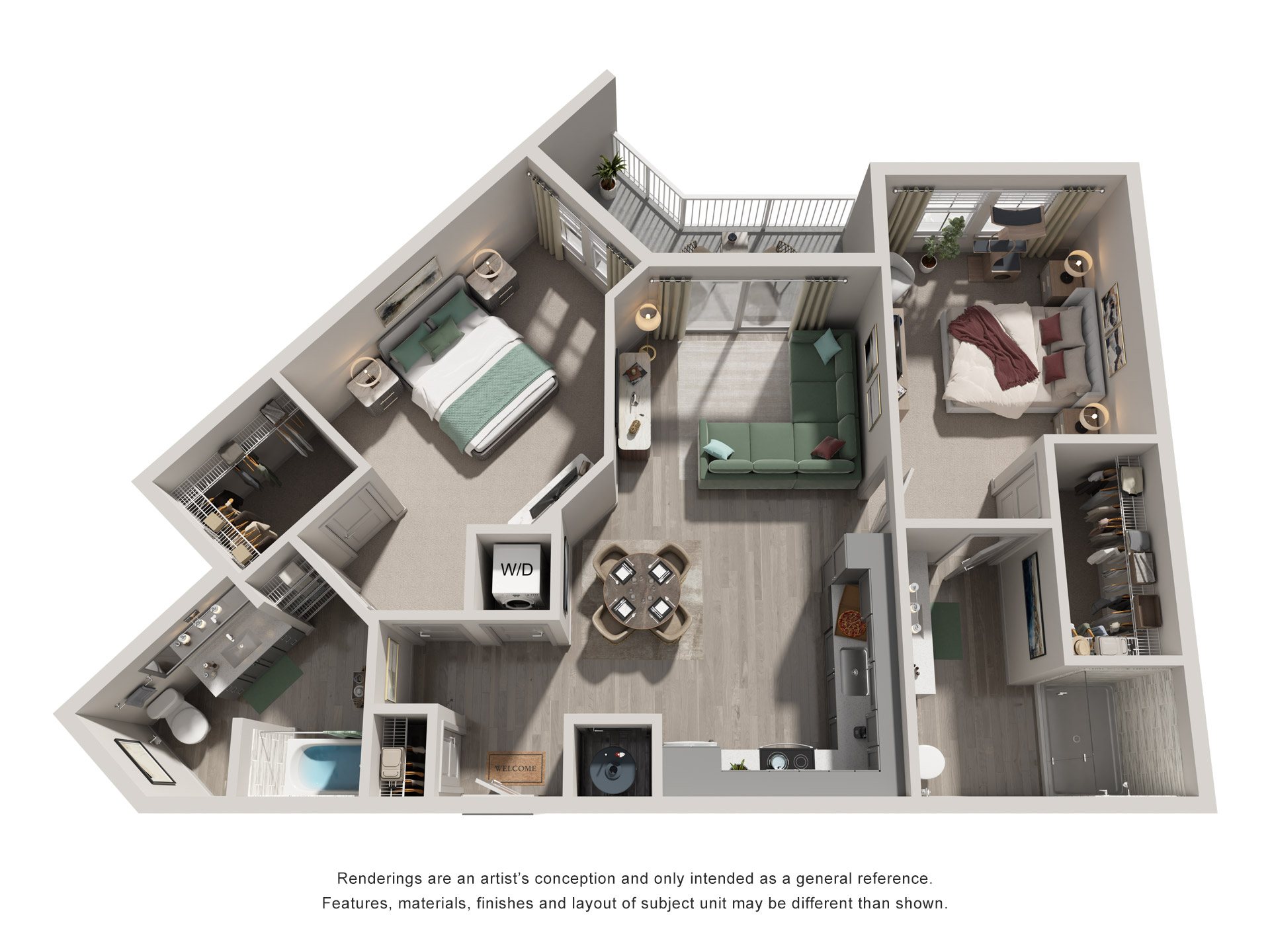 Floor plan for 2 beds, 2 baths, 1120 sqft